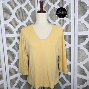 Ruff Hewn Yellow Casual V Neck 3/4 Sleeve Pima Cotton Top Size Large